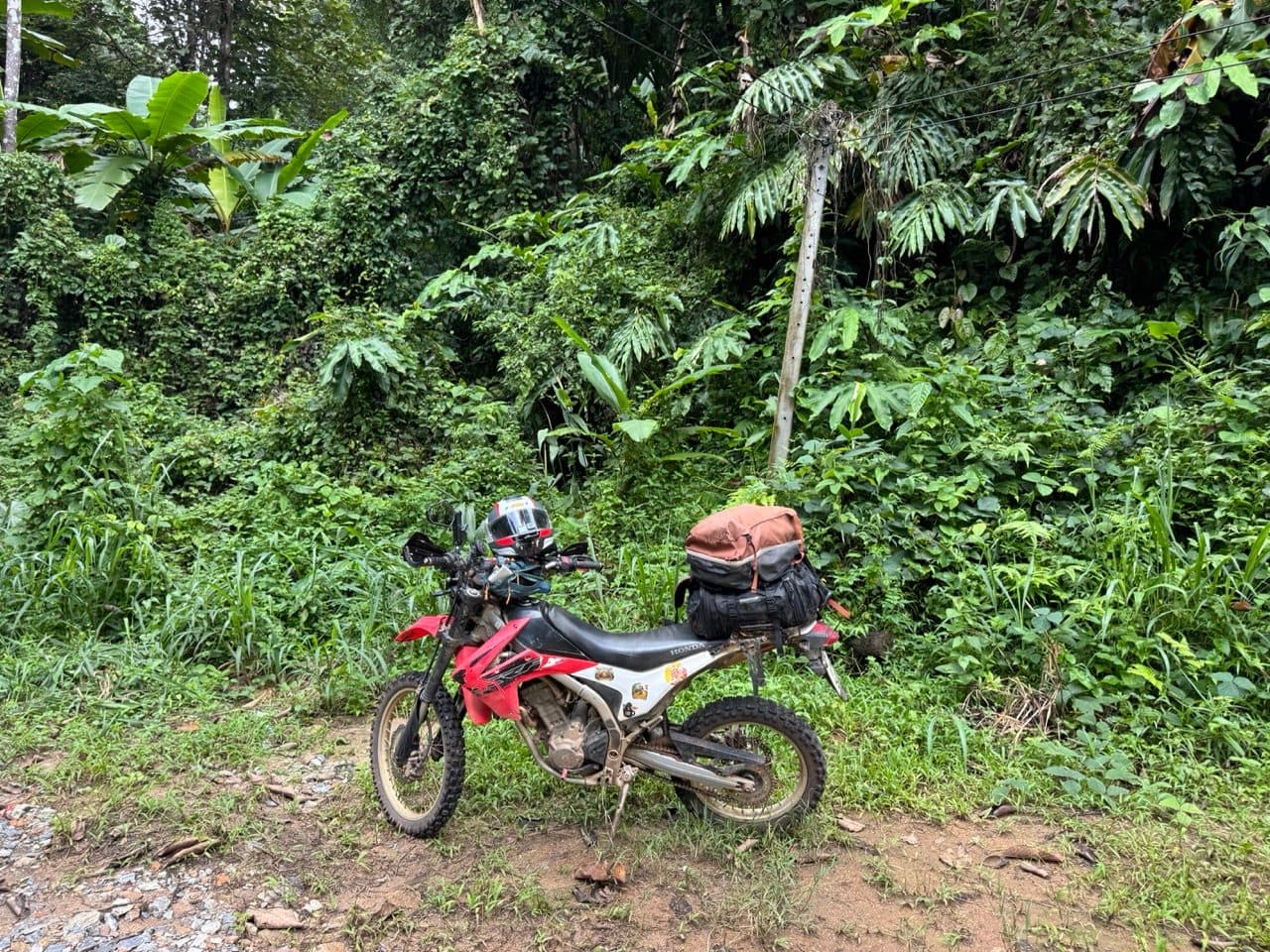 The CRF250L loaded up at the bottom of the climb