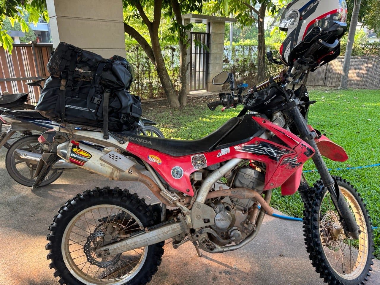 Loaded up outside the house in Chiang Mai, about to leave.