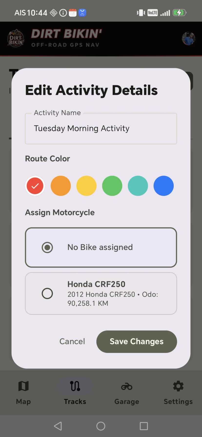 Give it a colour and assign your bike (optional)